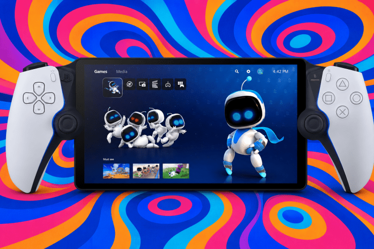 PlayStation Portal handheld device showcasing sleek design and advanced gaming features against a modern backdrop.