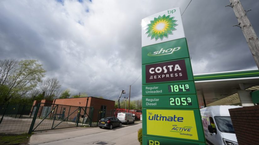 BP gas station sign displaying fuel prices: Regular Unleaded 184.9 and Regular Diesel 205.9.