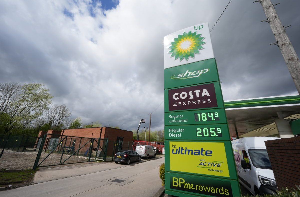 BP gas station sign displaying fuel prices: Regular Unleaded 184.9 and Regular Diesel 205.9.