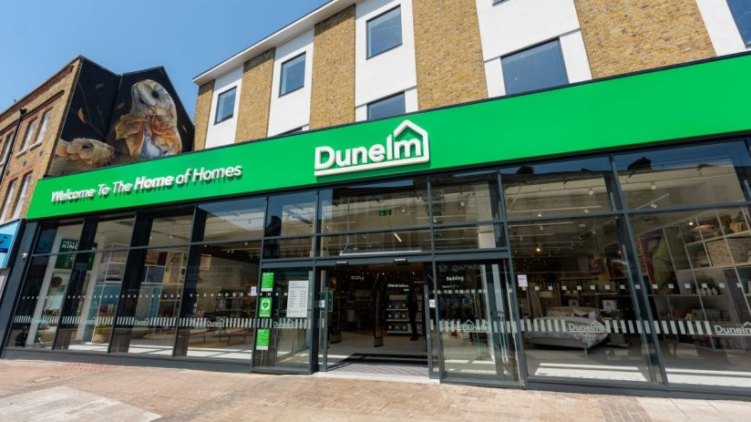 Exterior of the new Dunelm Kingston superstore with a bright green facade and large glass windows.