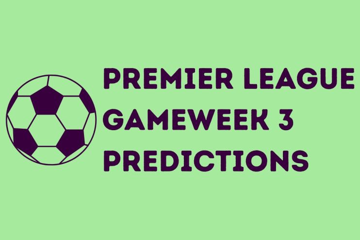 Football with Premier League Gameweek 3 Predictions text on a light green background.