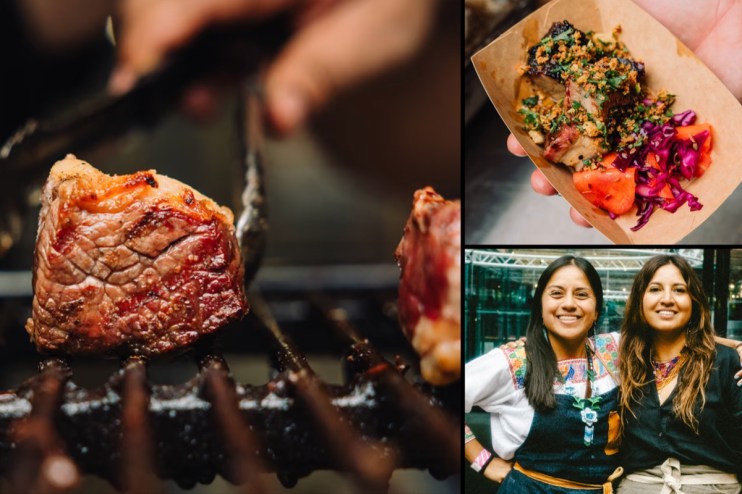 Meatopia event collage: grilled meat, a dish with vegetables, and two smiling women